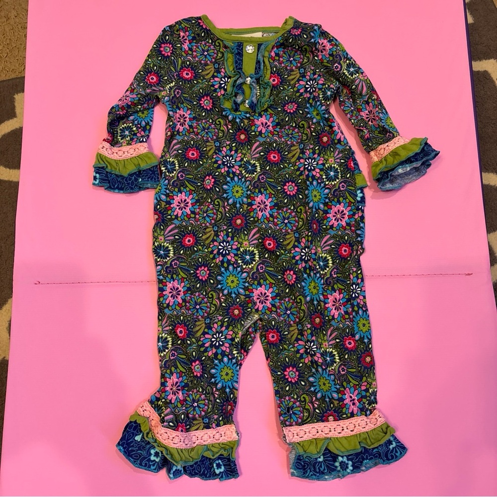 Flit & Flitter Girl’s Size 18 Months Long-sleeved Romper Ruffles Floral